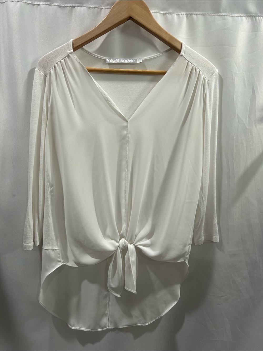 Lola & Sophie Cream V-Neck Tie-Front Blouse